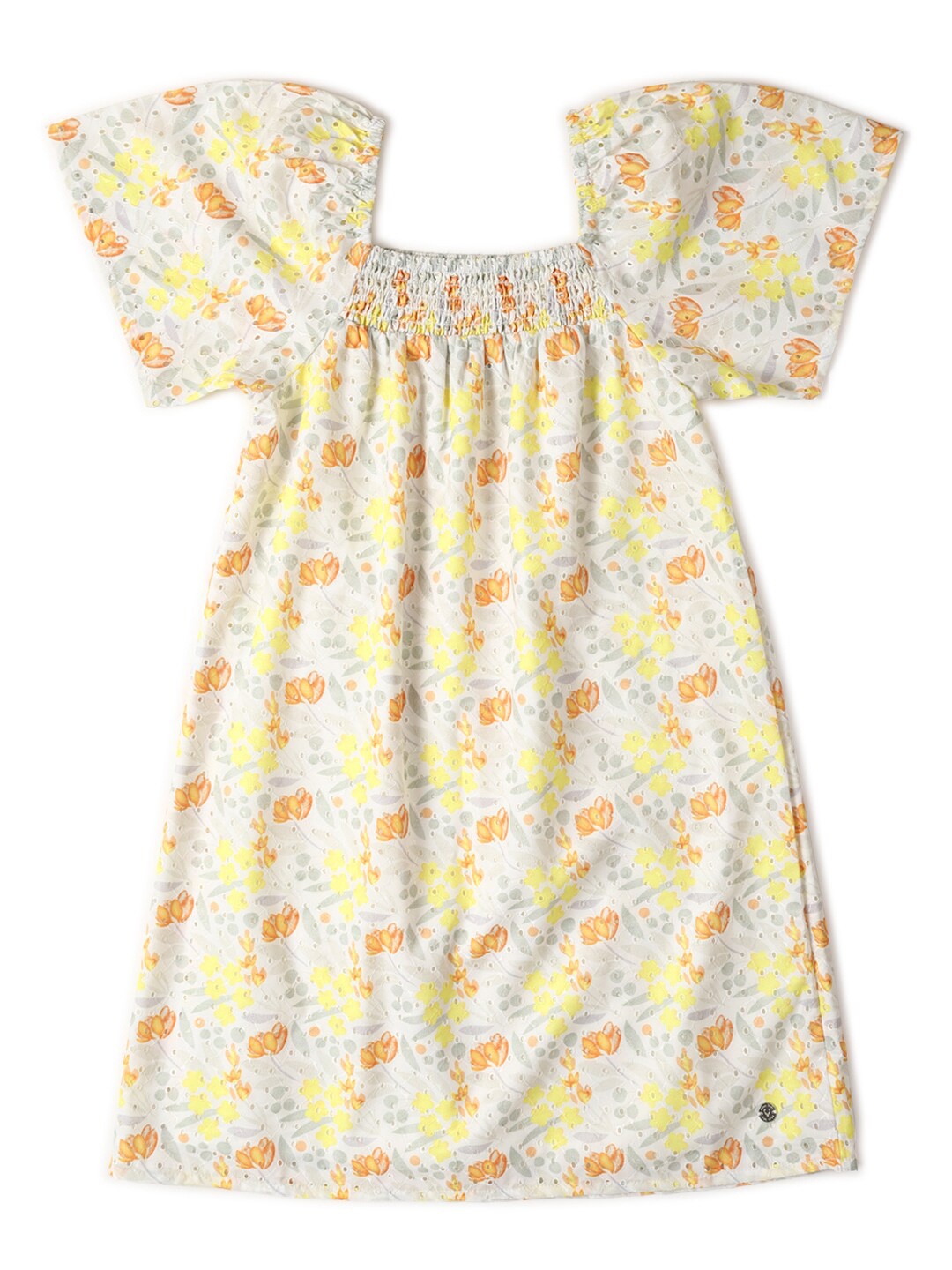 

Allen Solly Junior Girls Floral Print Square Neck Puff Sleeves A-Line Dress, White
