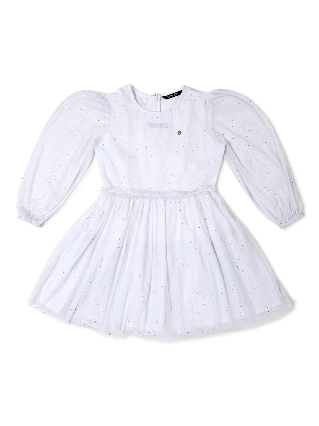 

Allen Solly Junior Girls Self Design Puff Sleeves Cotton Fit & Flare Dress, White