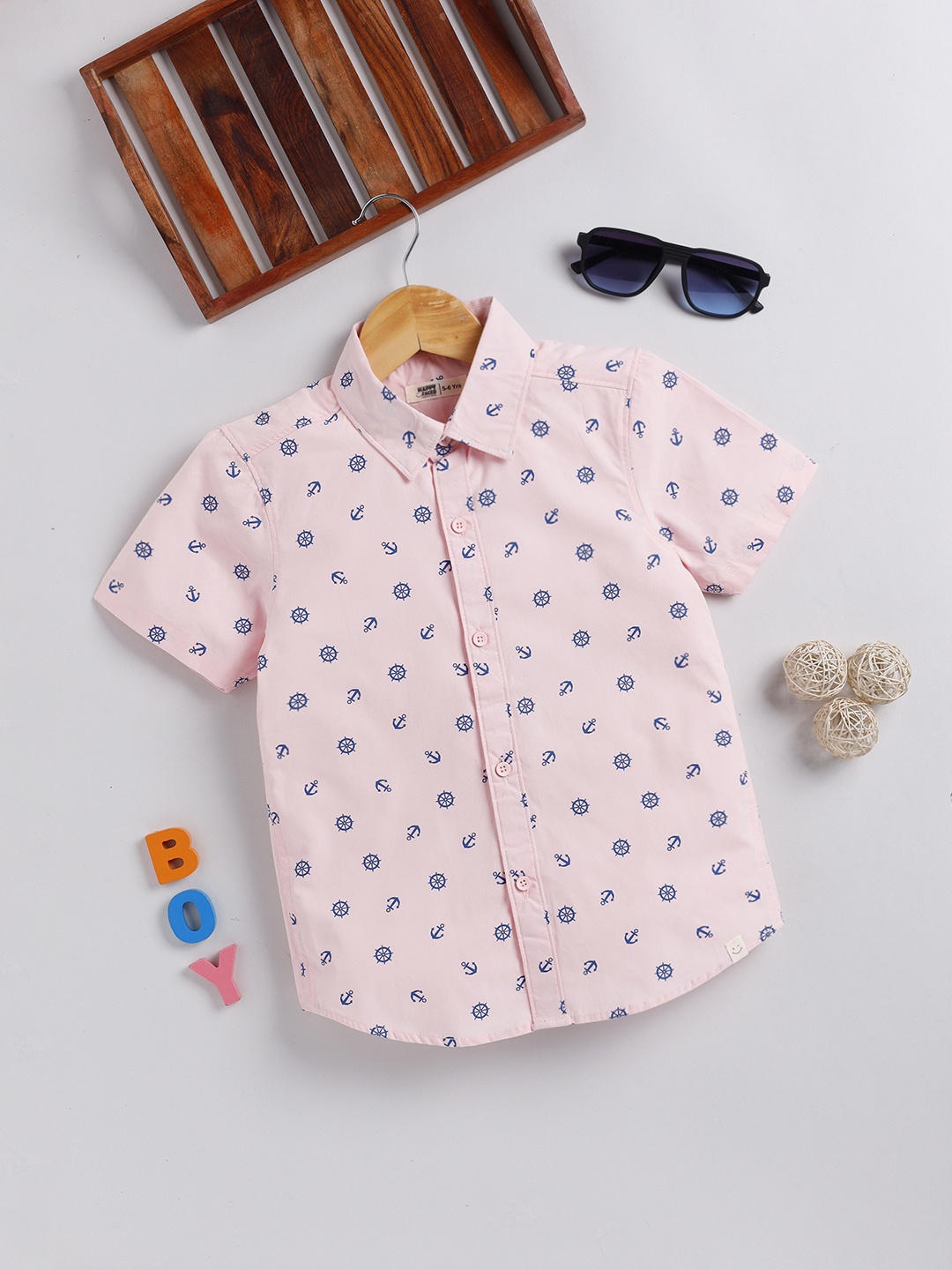 

Happy Faces Boys Opaque Cotton Printed Casual Shirt, Pink