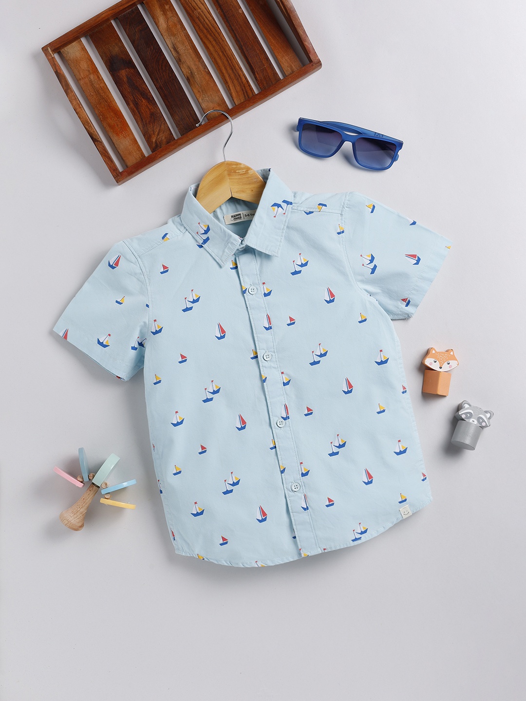 

Happy Faces Boys Opaque Cotton Printed Casual Shirt, Blue