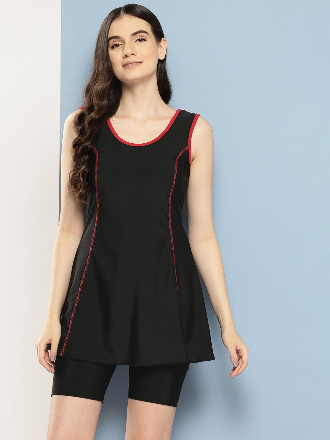 

Aarika Women Solid Full Coverage Swimming Dress, Black