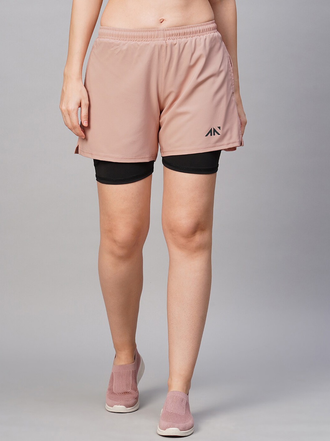 

AESTHETIC NATION Women 2 in 1 Dri-FIT Running Sports Shorts, Peach
