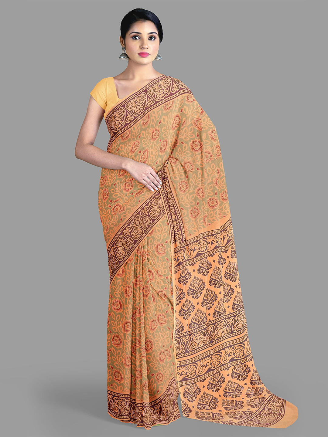 

The Chennai Silks Ethnic Motifs Pure Cotton Sungudi Saree, Orange