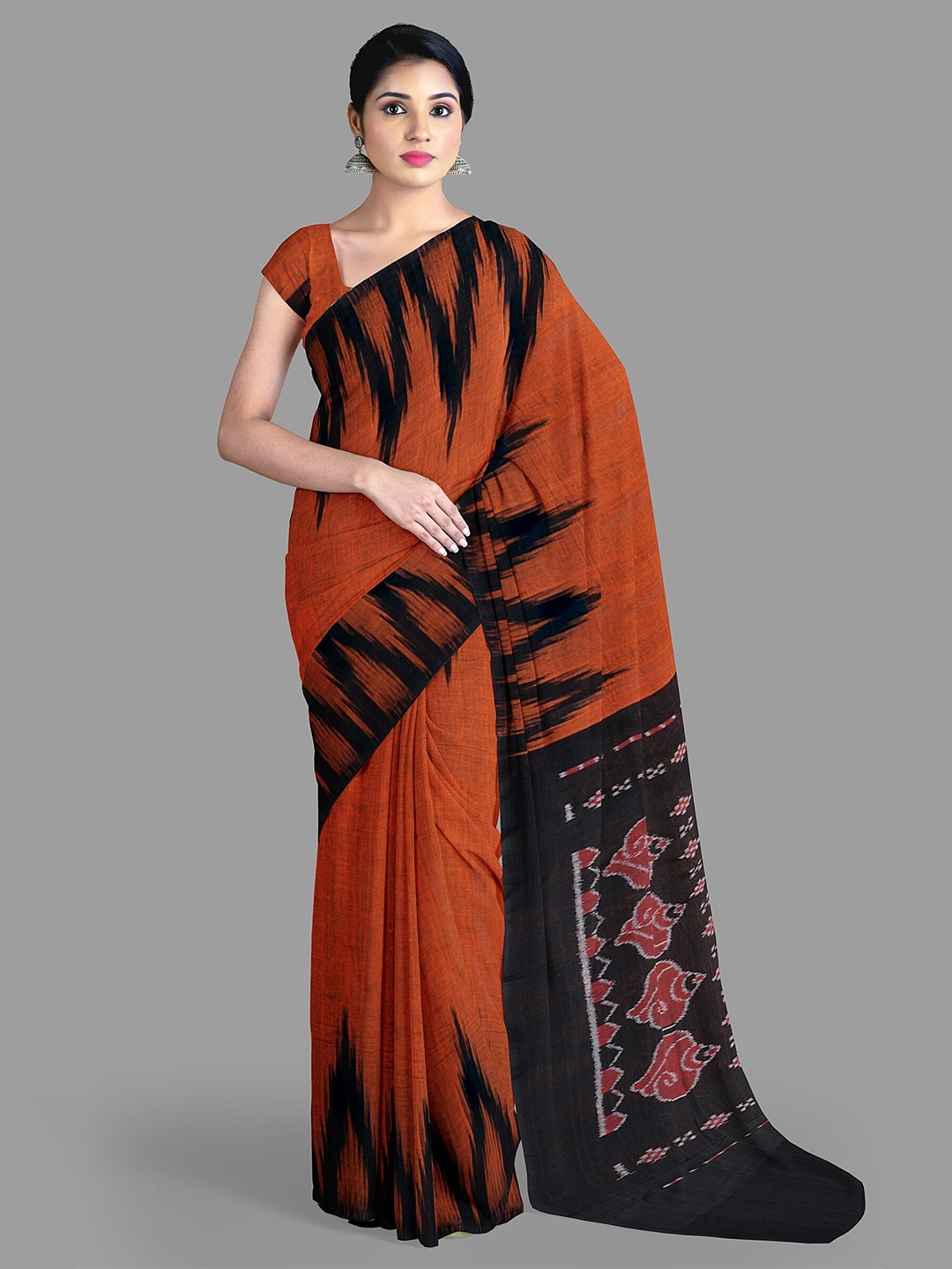 

The Chennai Silks Pure Cotton Pochampally Saree, Rust