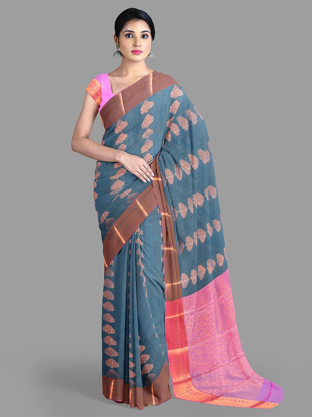 

The Chennai Silks Ethnic Motifs Zari Art Silk Kanjeevaram Saree, Blue