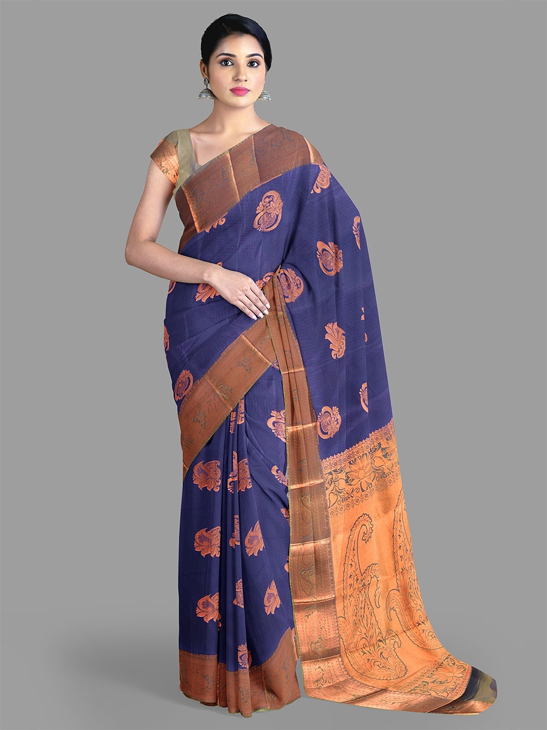 

The Chennai Silks Woven Design Zari Art Silk Kanjeevaram Saree, Navy blue