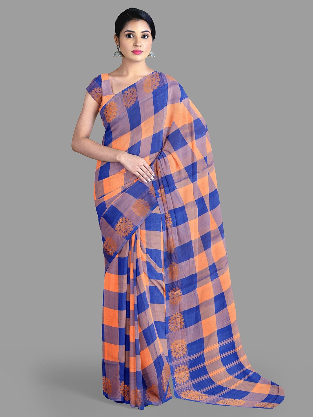 

The Chennai Silks Checked Pure Cotton Chettinad Saree, Blue