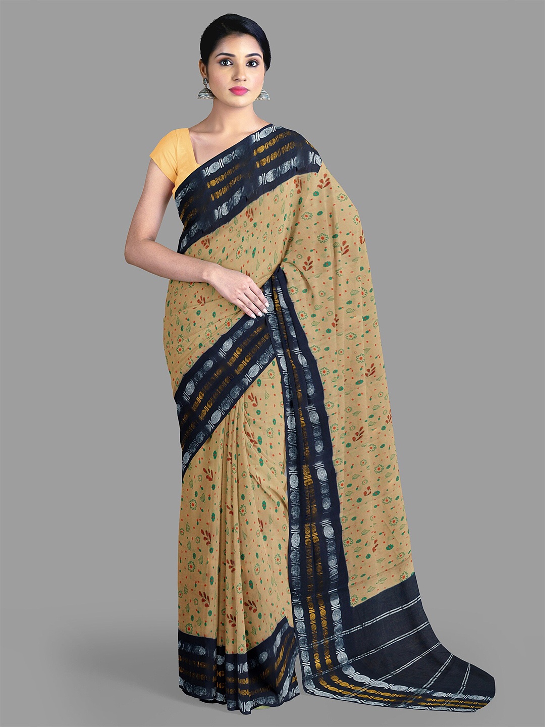

The Chennai Silks Ethnic Motifs Zari Pure Cotton Sungudi Saree, Beige