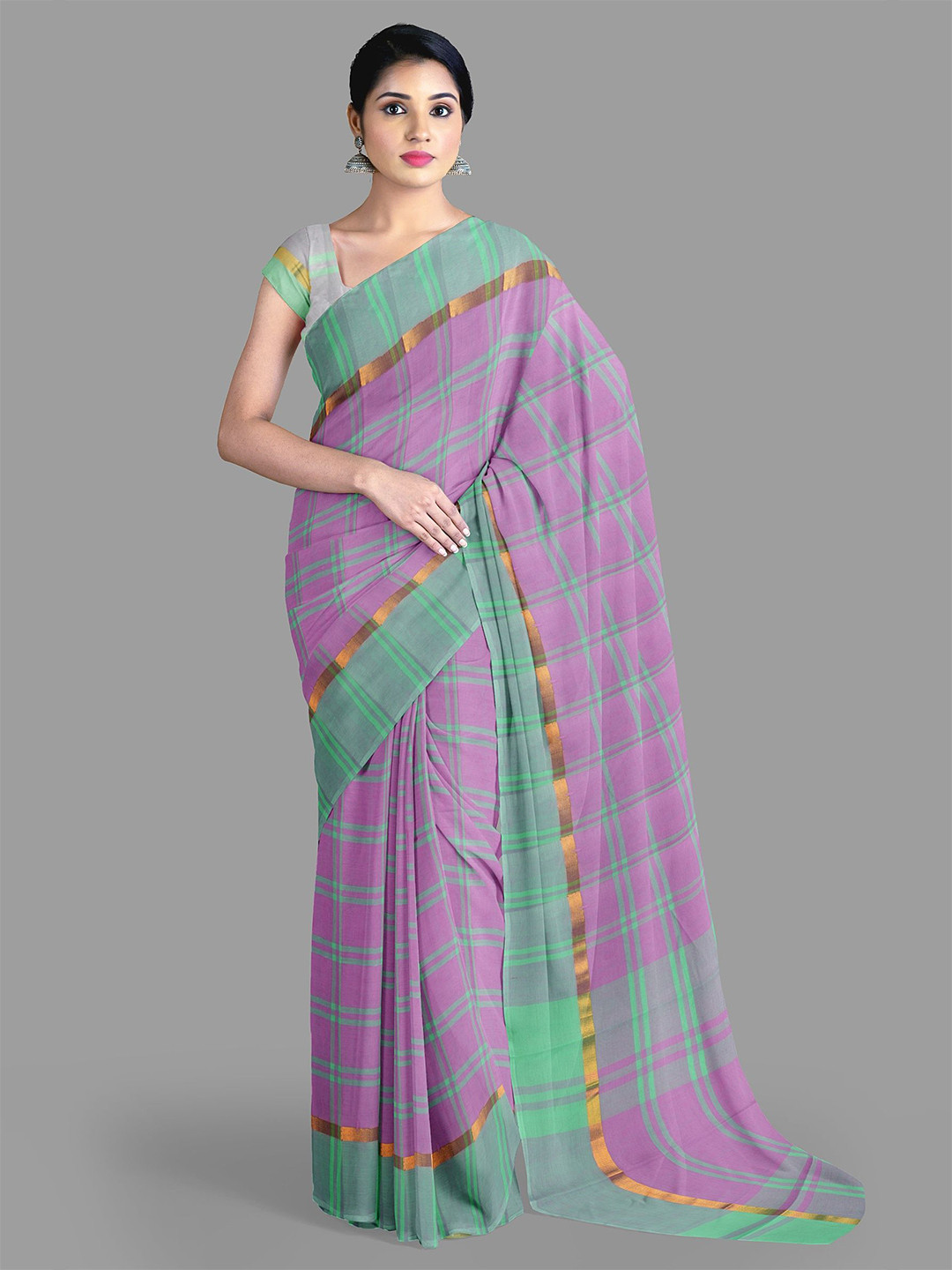 

The Chennai Silks Checked Pure Cotton Saree, Lavender