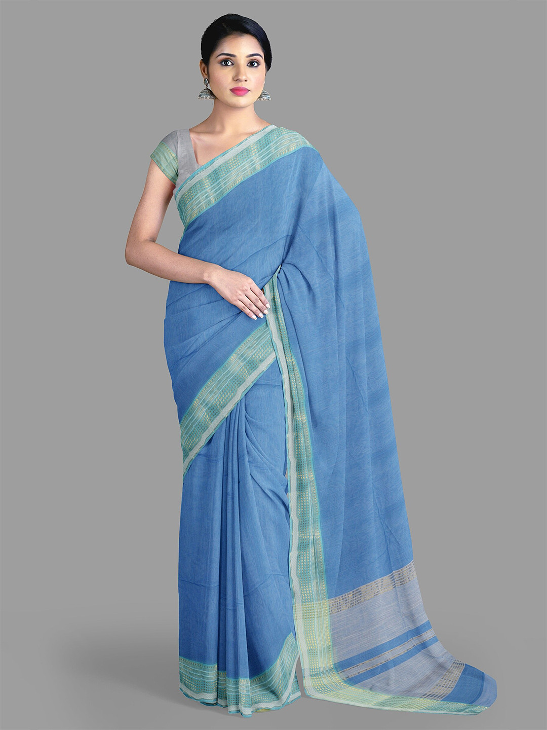 

The Chennai Silks Pure Cotton Fusion Saree, Blue