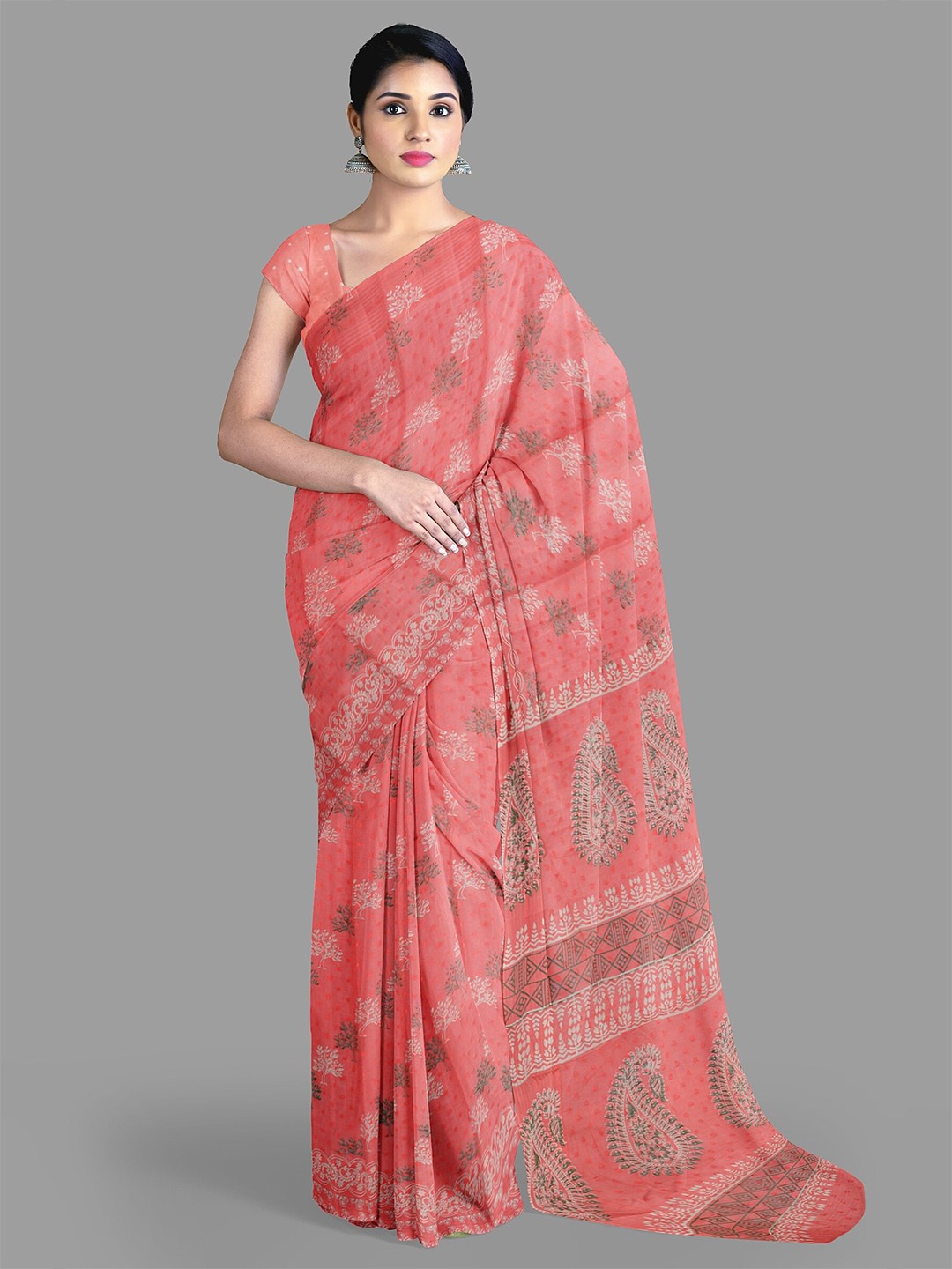

The Chennai Silks Floral Pure Cotton Saree, Pink
