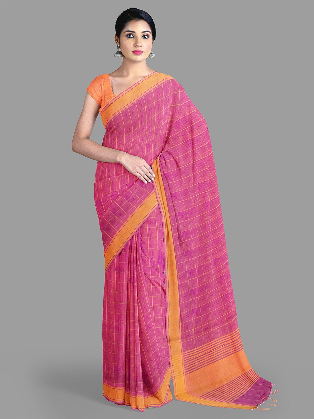 

The Chennai Silks Checked Pure Cotton Saree, Pink