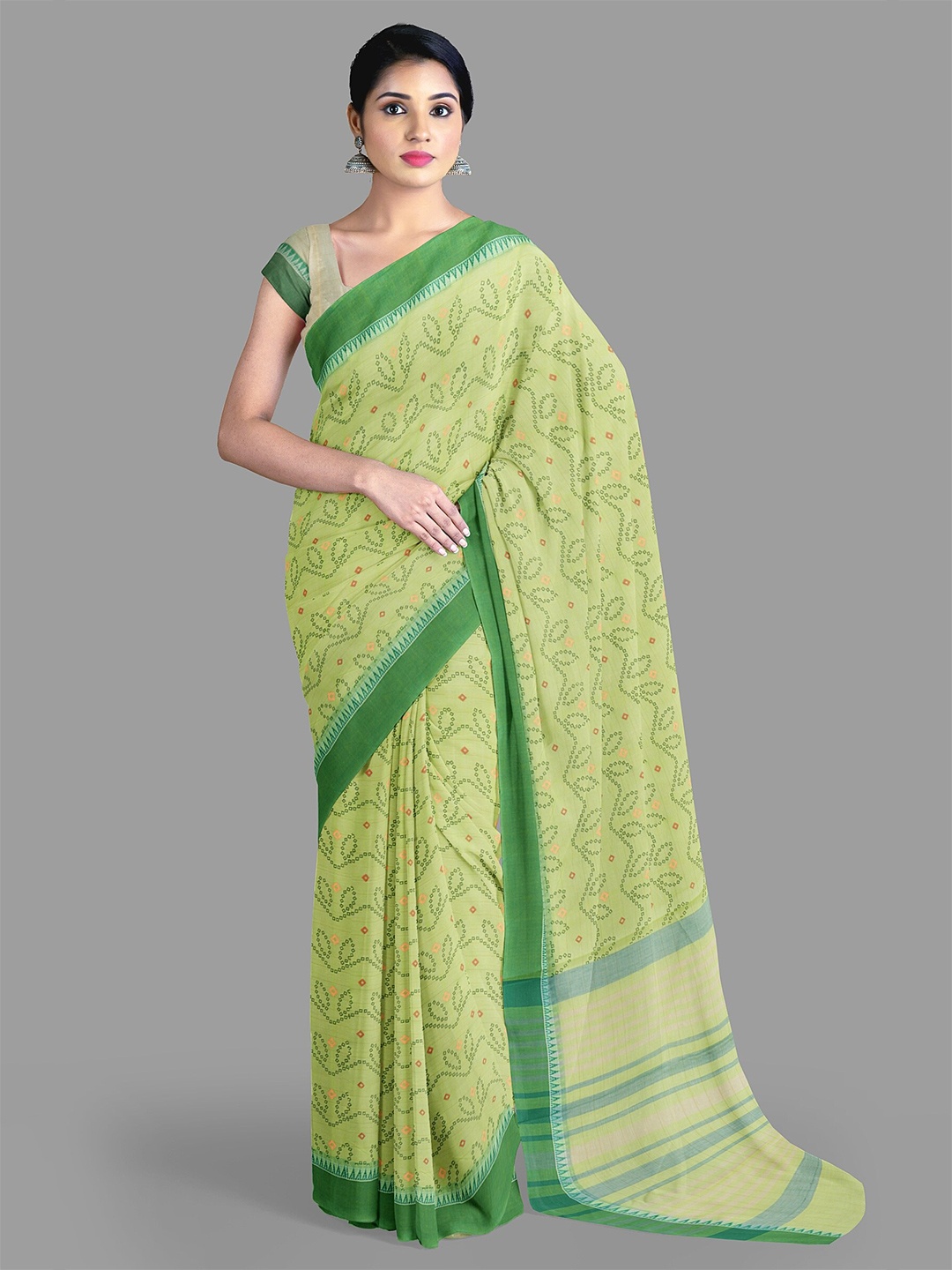 

The Chennai Silks Bandhani Pure Cotton Saree, Green
