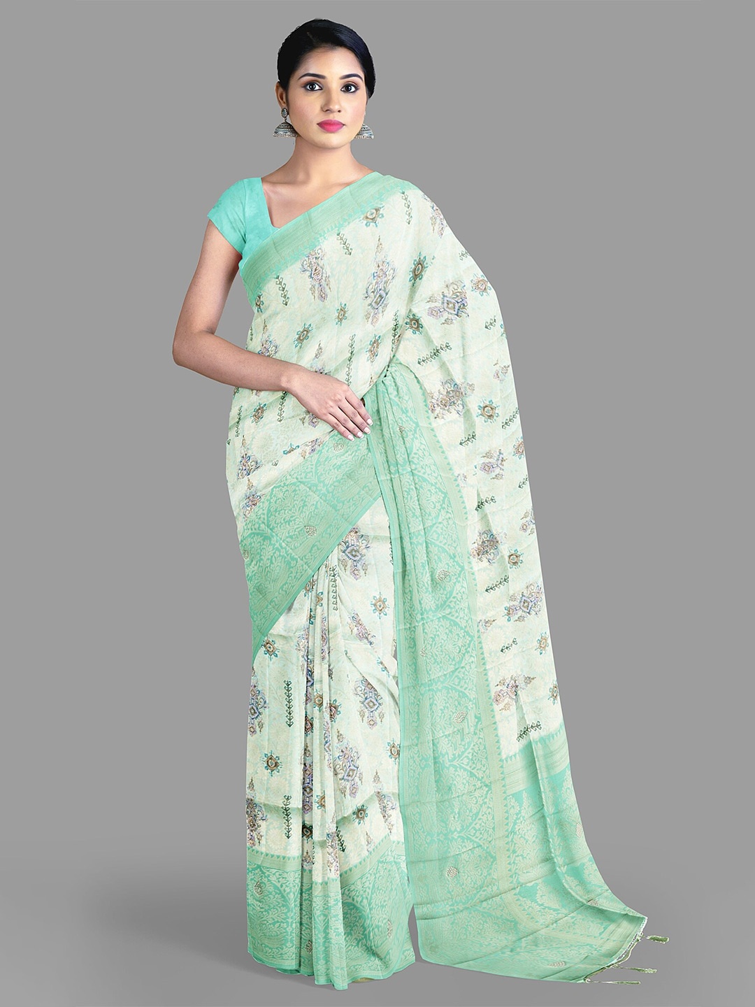 

The Chennai Silks Floral Beads and Stones Art Silk Arani Saree, Blue