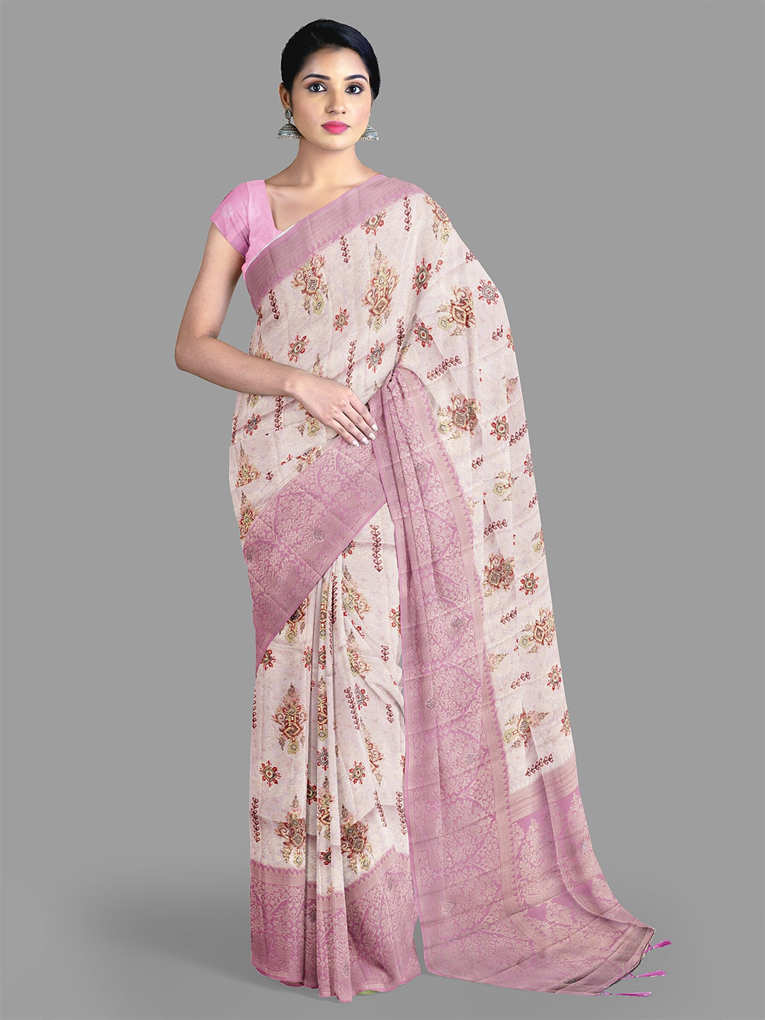 

The Chennai Silks Floral Beads and Stones Art Silk Arani Saree, Rose