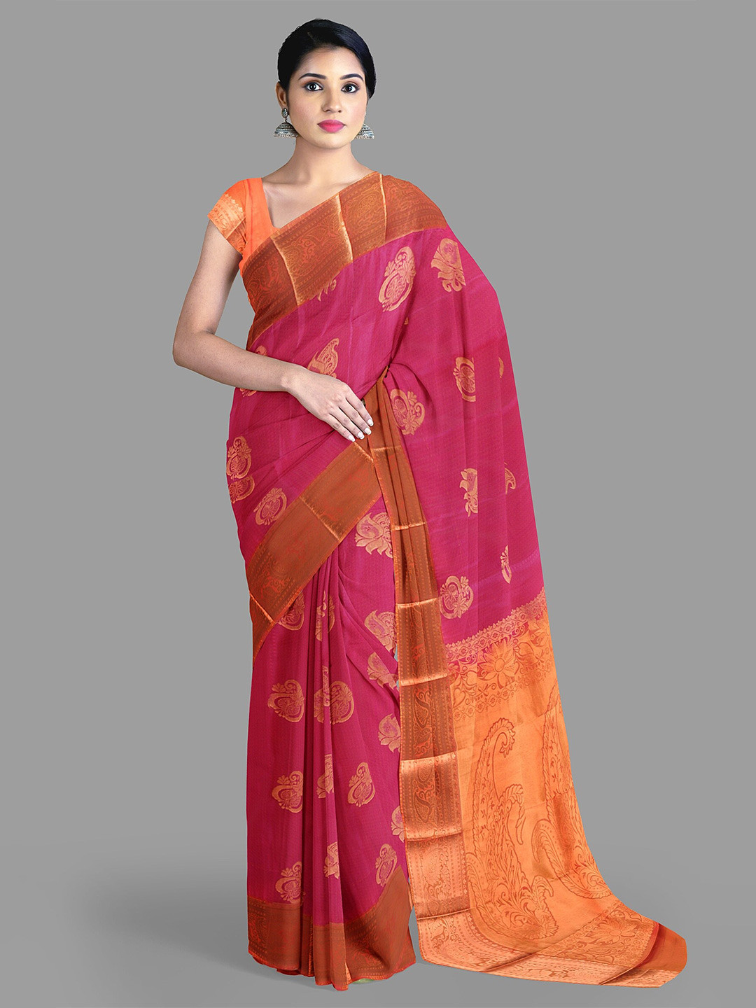 

The Chennai Silks Ethnic Motifs Zari Art Silk Kanjeevaram Saree, Magenta