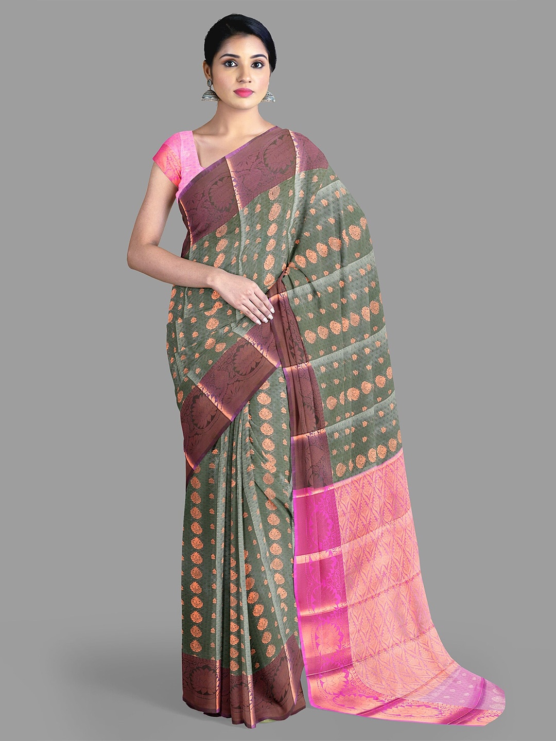 

The Chennai Silks Ethnic Motifs Zari Art Silk Kanjeevaram Saree, Grey