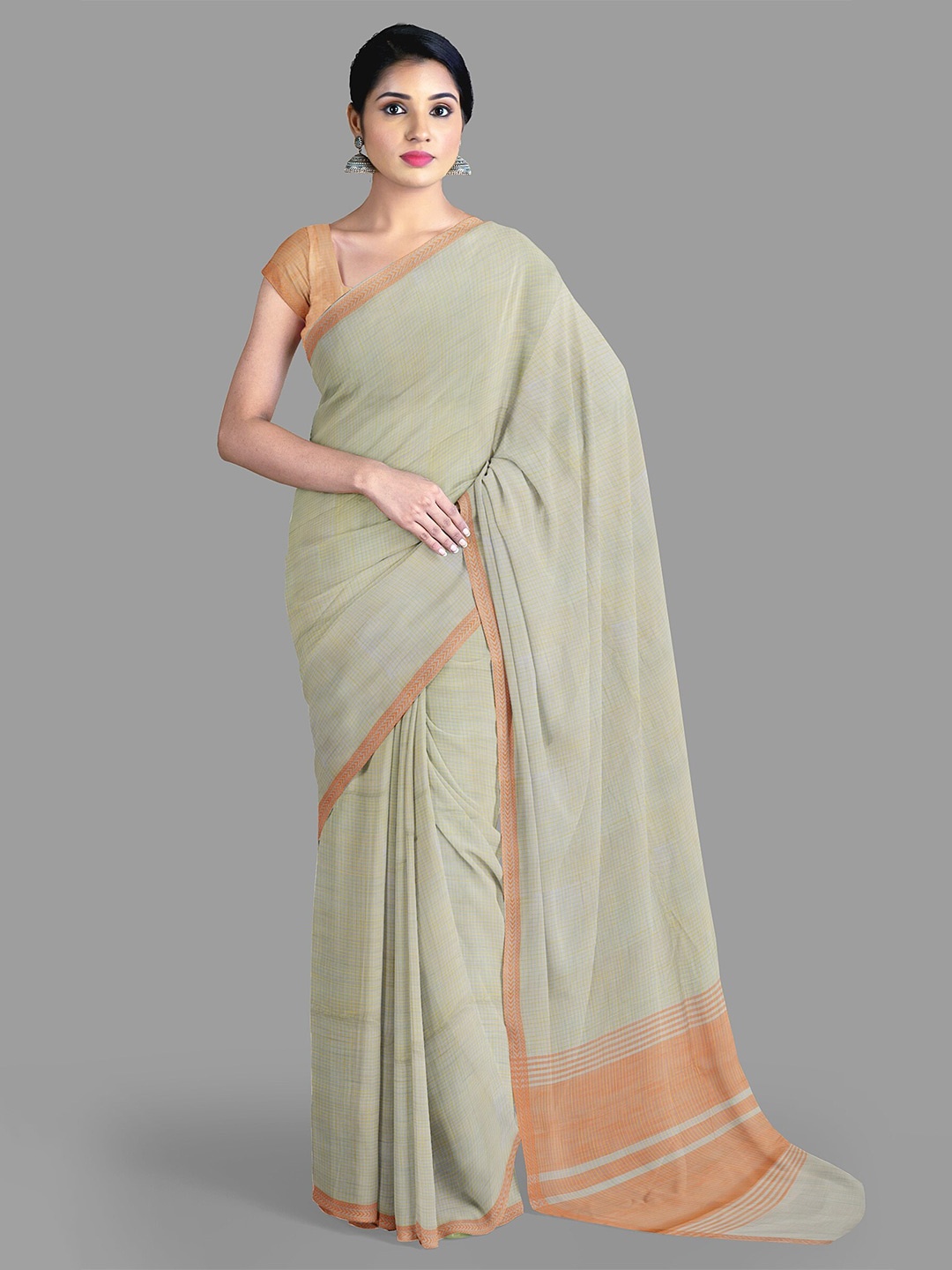 

The Chennai Silks Checked Zari Pure Cotton Saree, Grey