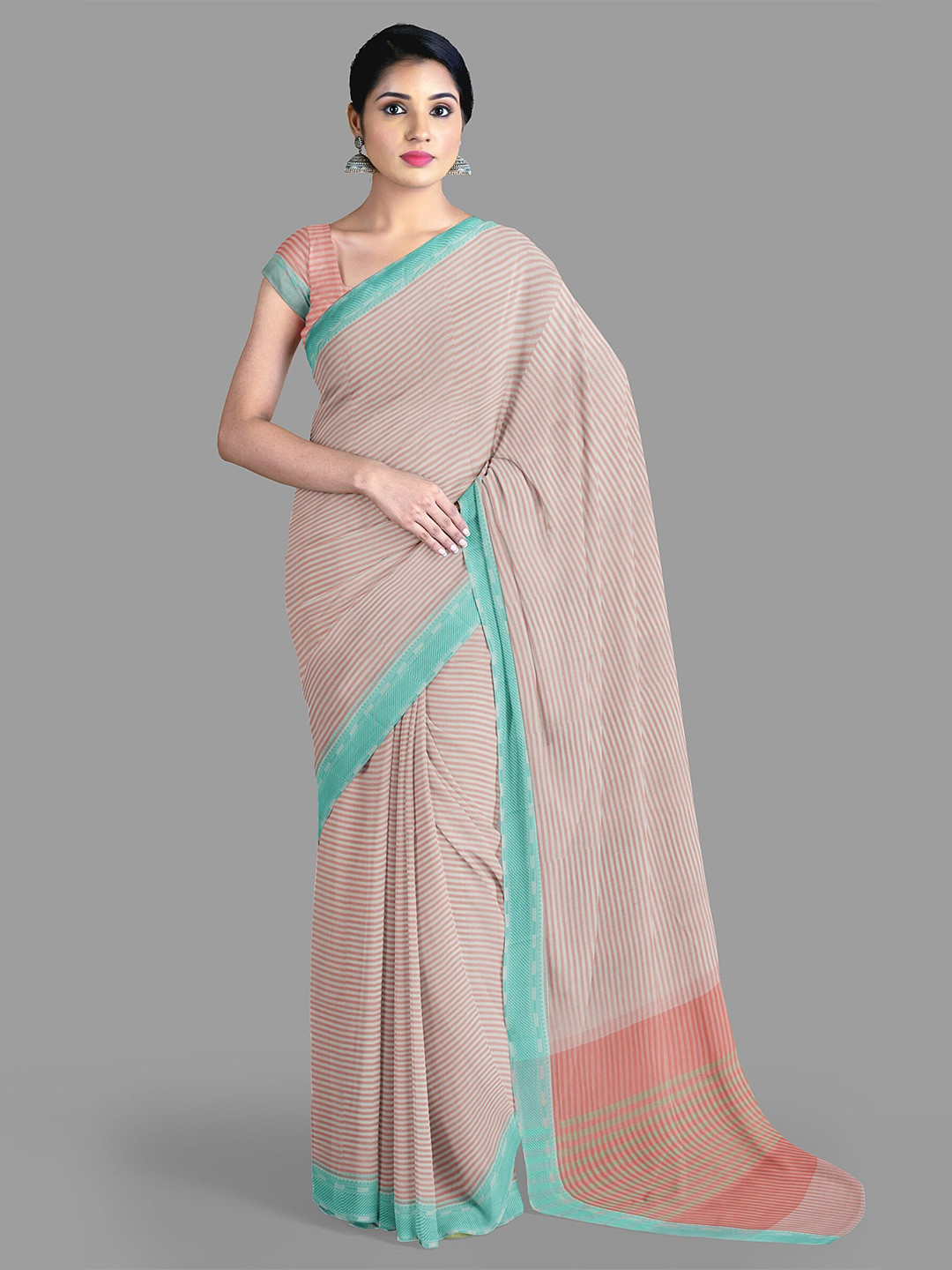 

The Chennai Silks Striped Pure Cotton Saree, Pink