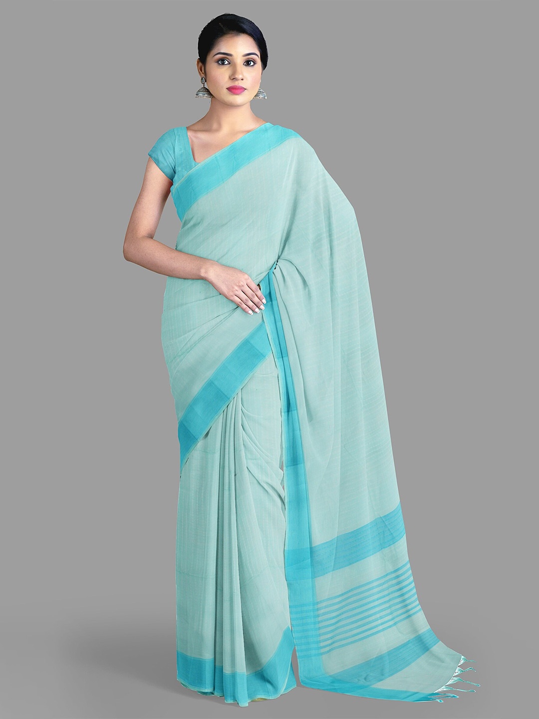 

The Chennai Silks Striped Pure Cotton Saree, Blue