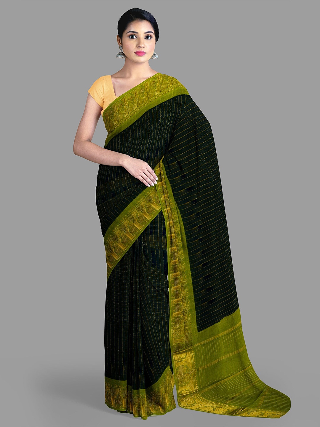 

The Chennai Silks Woven Design Zari Pure Cotton Sungudi Saree, Black