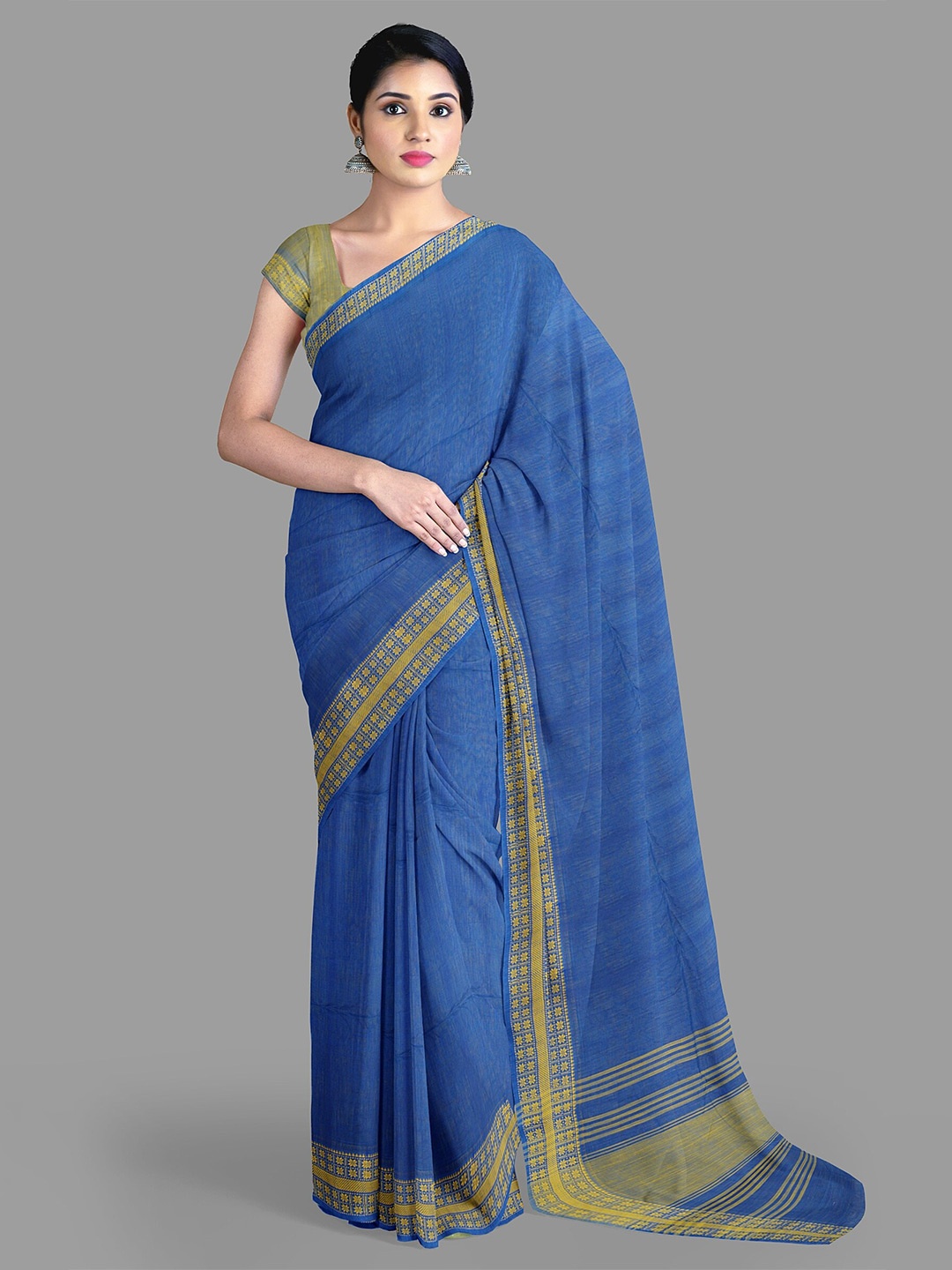 

The Chennai Silks Zari Pure Cotton Saree, Blue