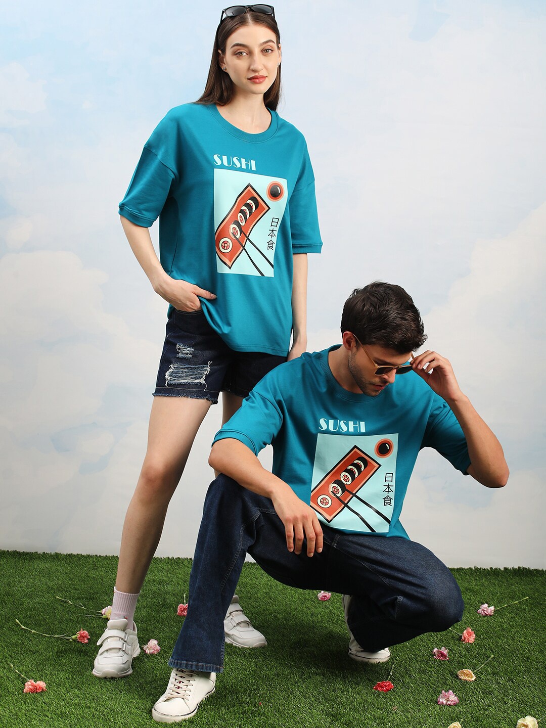 

Dillinger Unisex Drop Shoulder Terry Cotton Oversized T Shirt, Blue