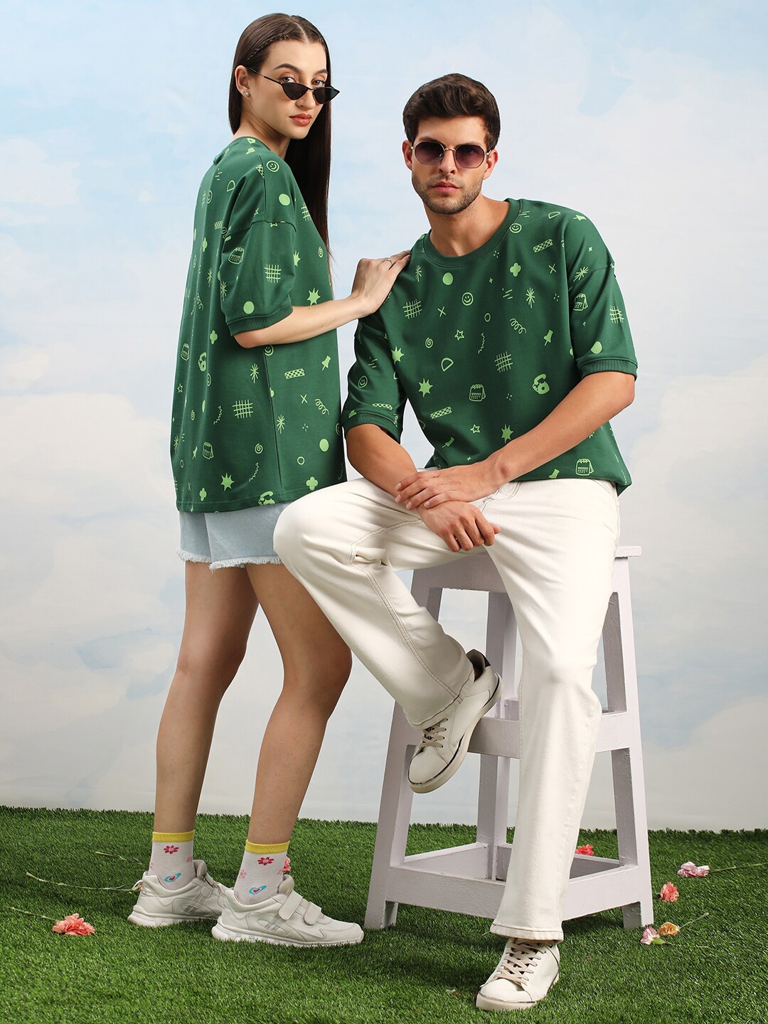 

Dillinger Unisex Drop Shoulder Terry Cotton Oversized T Shirt, Green