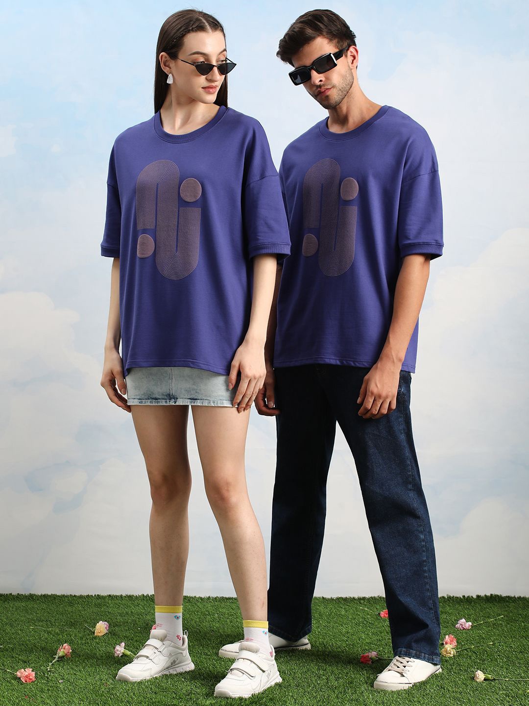 

Dillinger Unisex Drop Shoulder Embossed Terry Cotton Oversized T Shirt, Navy blue