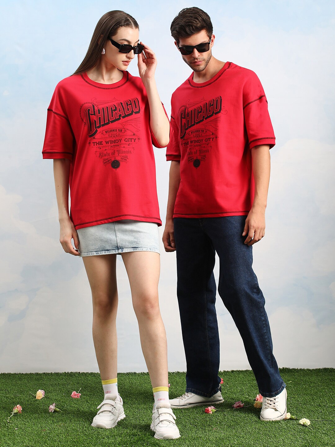

Dillinger Unisex Drop Shoulder Terry Cotton Oversized T Shirt, Red