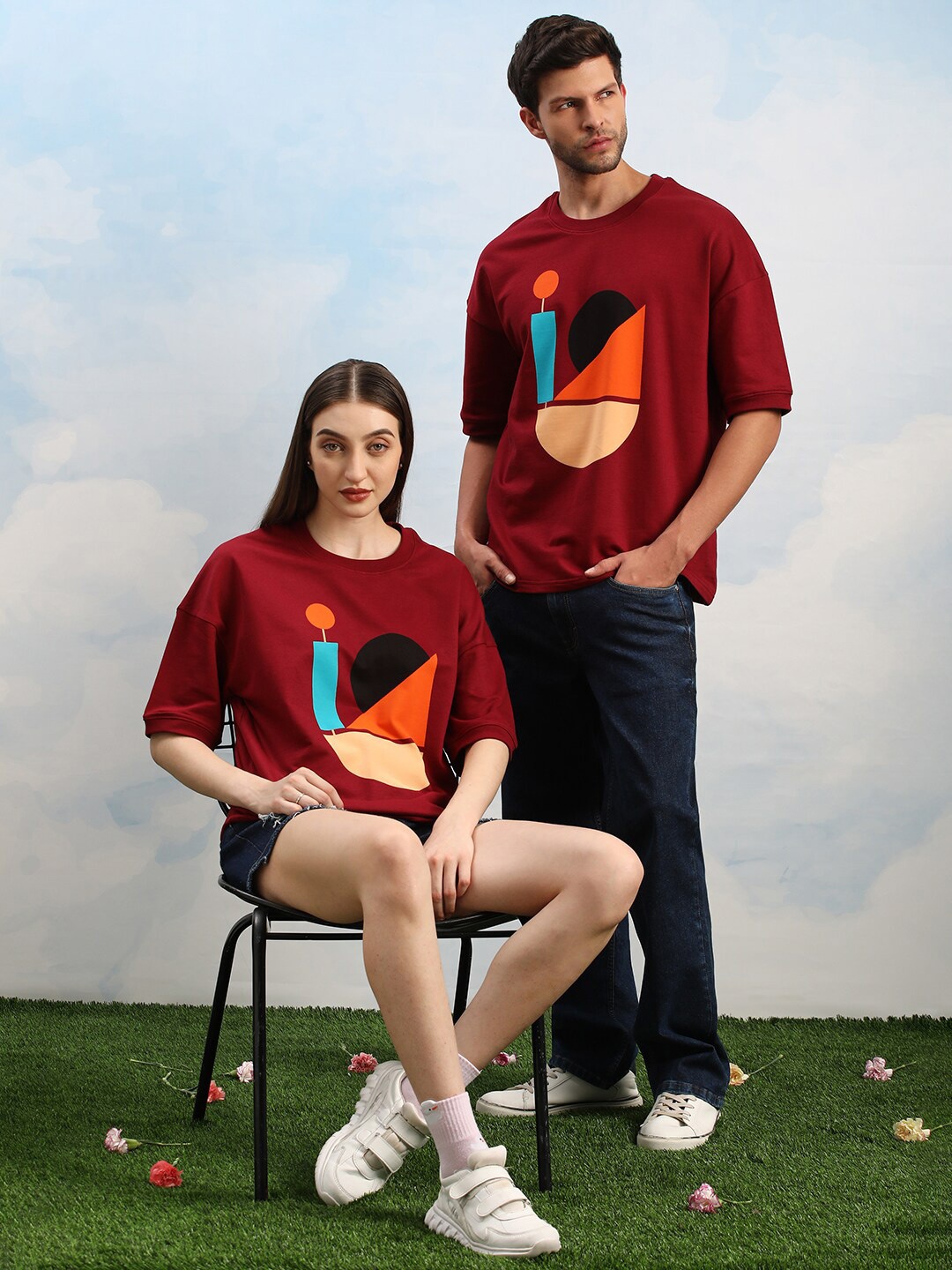 

Dillinger Unisex Drop Shoulder Terry Cotton Oversized T Shirt, Maroon
