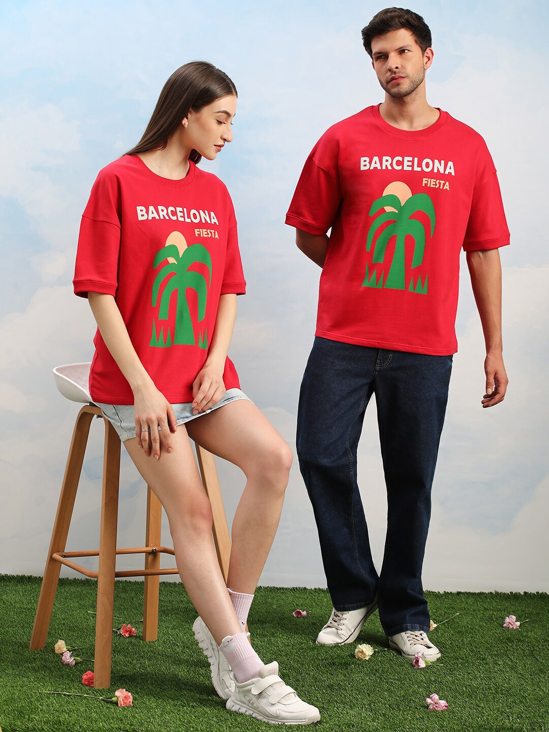 

Dillinger Unisex Drop Shoulder Terry Cotton Oversized T Shirt, Red