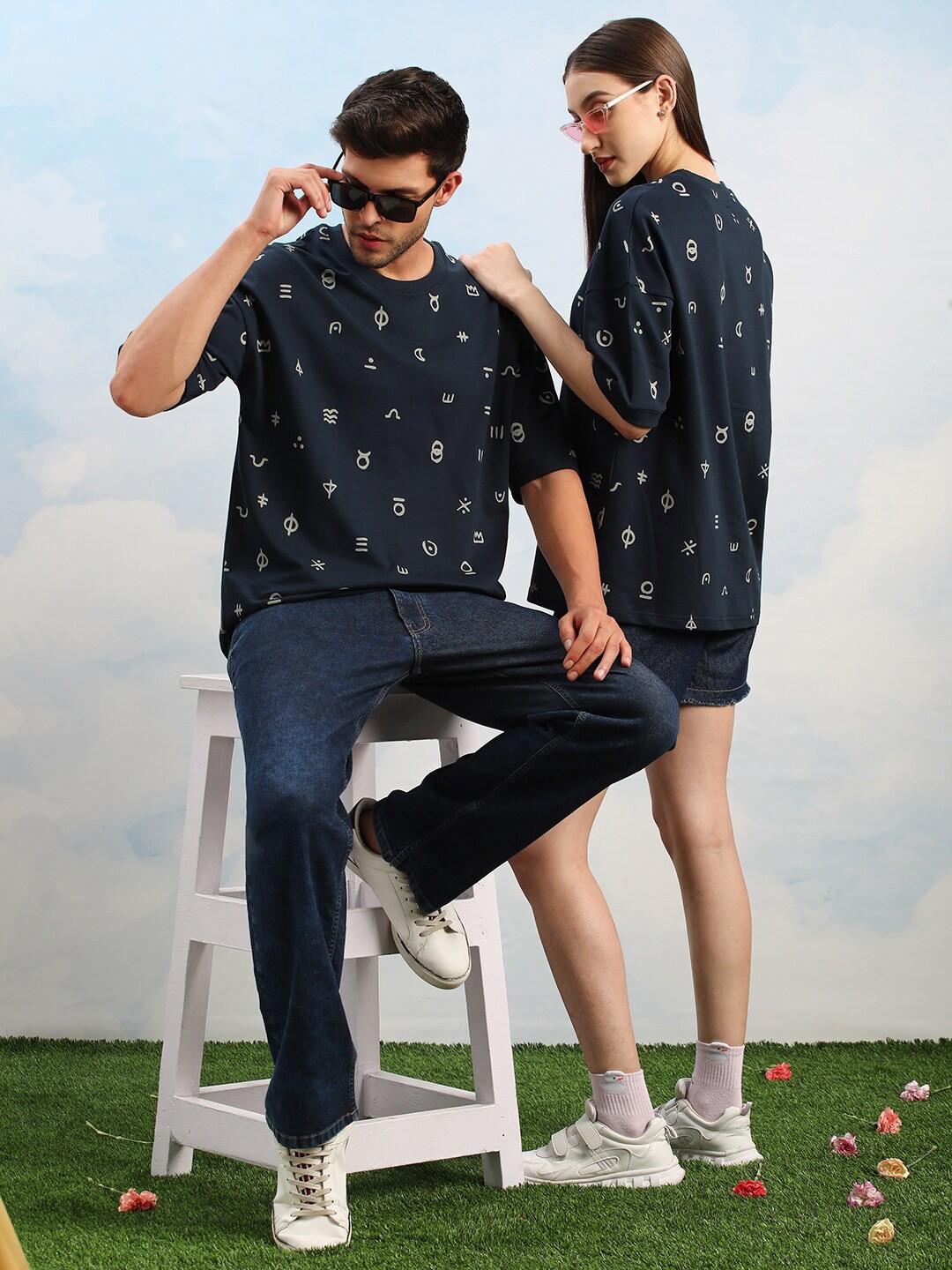 

Dillinger Unisex Drop Shoulder Terry Cotton Oversized T Shirt, Navy blue