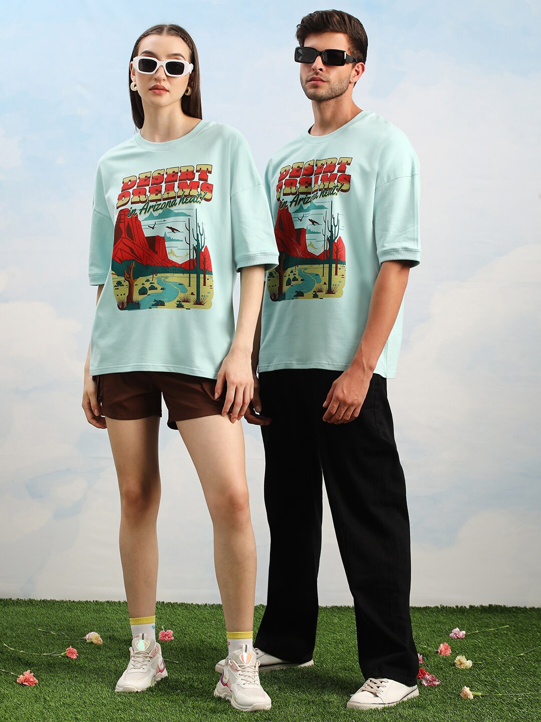 

Dillinger Unisex Drop Shoulder Terry Cotton Oversized T Shirt, Turquoise blue