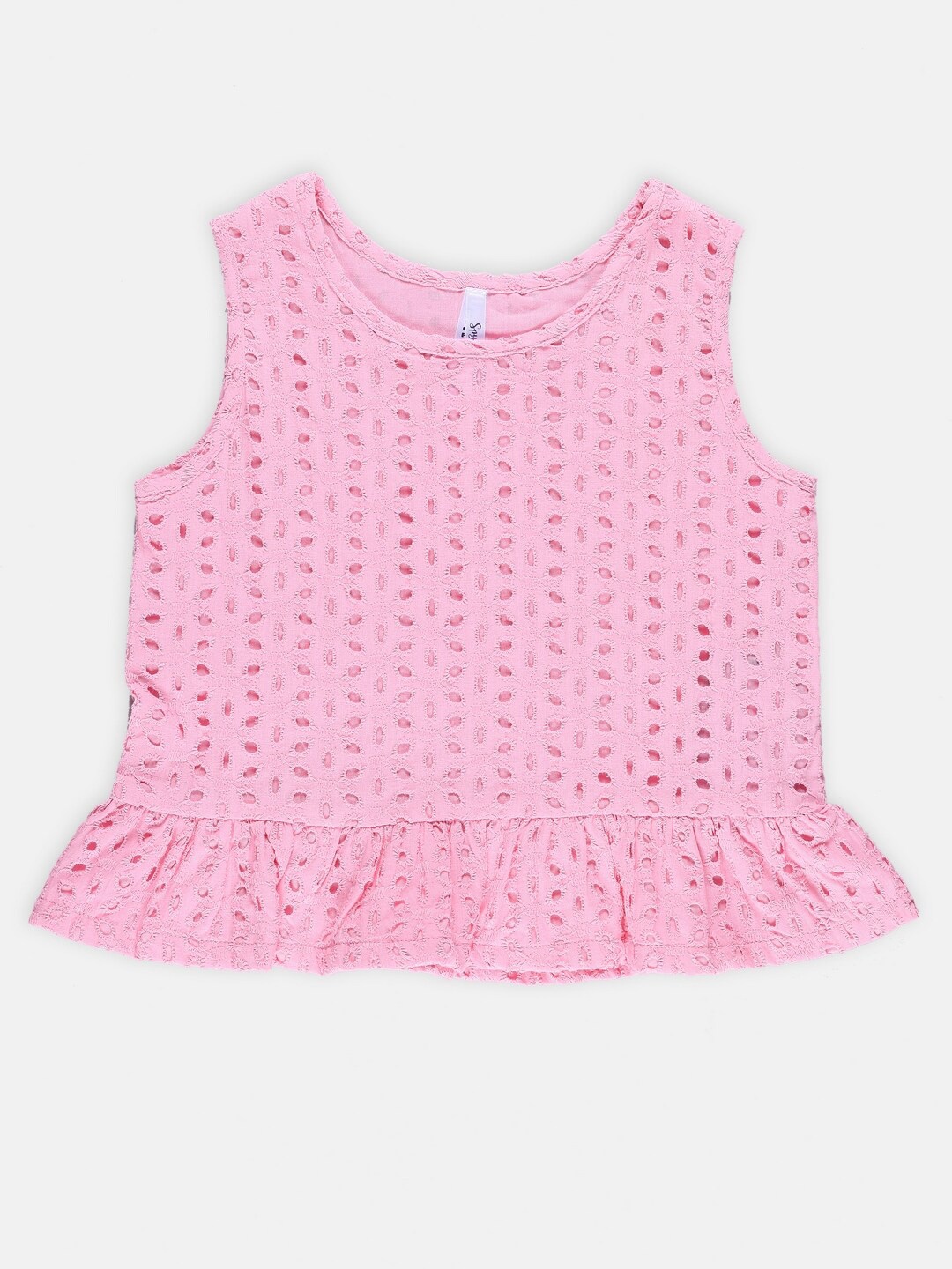 

SPYBY Girls Schiffli Cotton Peplum Sleevless Top, Pink