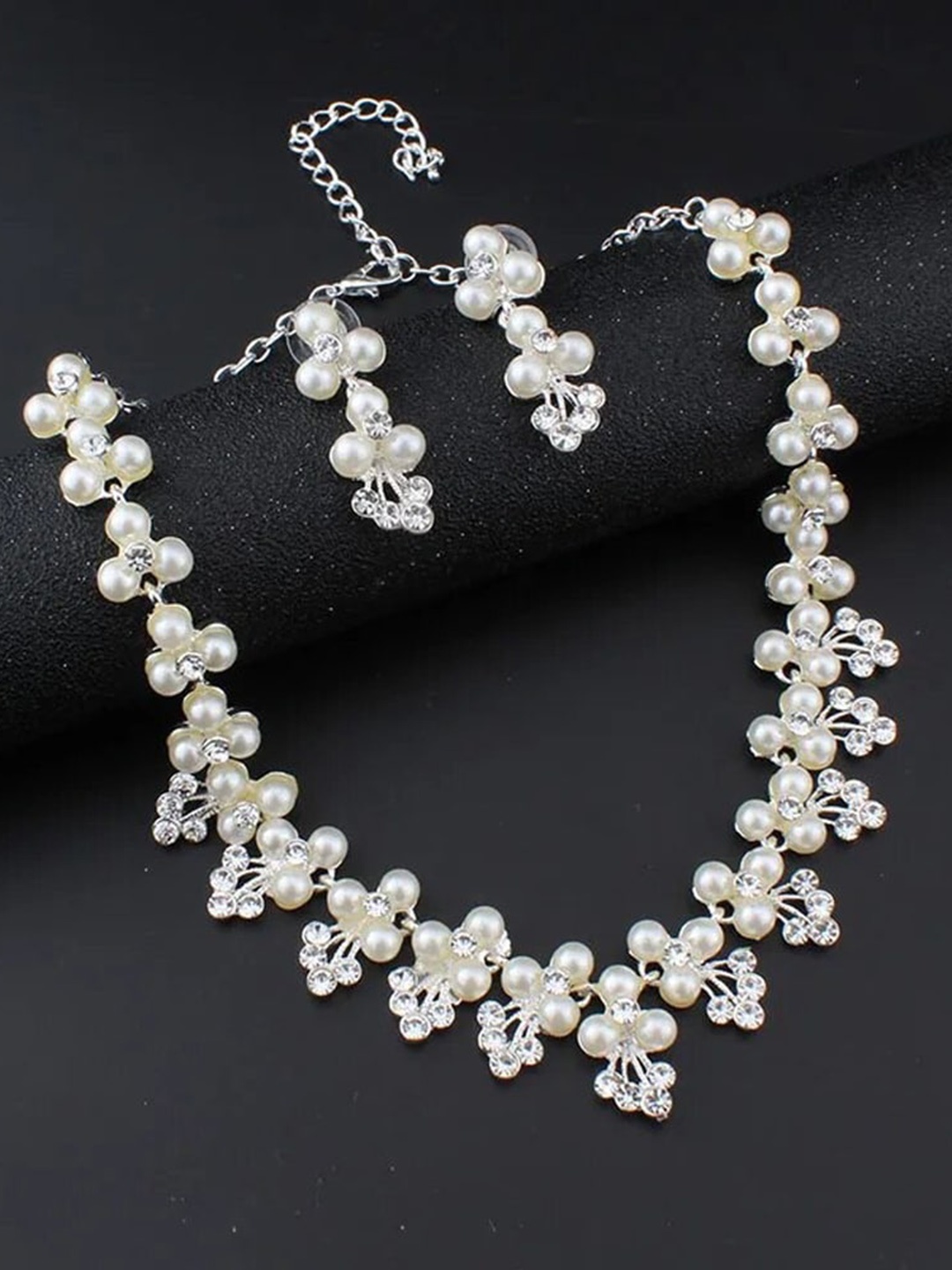 

Shining Diva Fashion Silver-Plated Pearls Bedded Jewellery Set, White