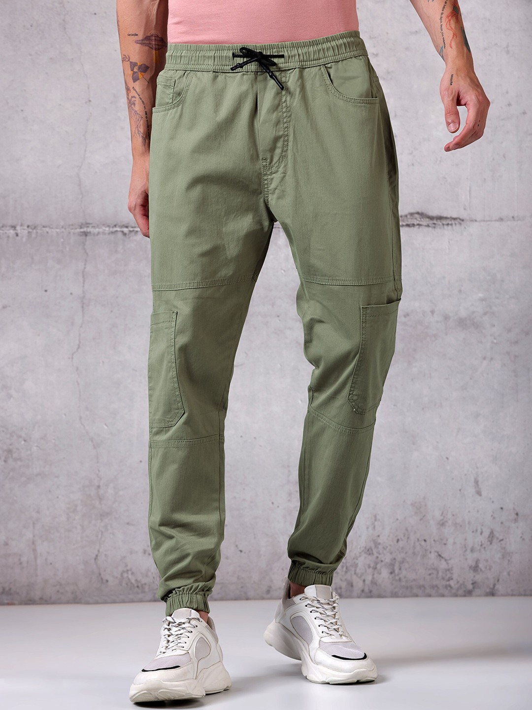 

Beyoung Men Original Mid-Rise Cotton Joggers Trouser, Green