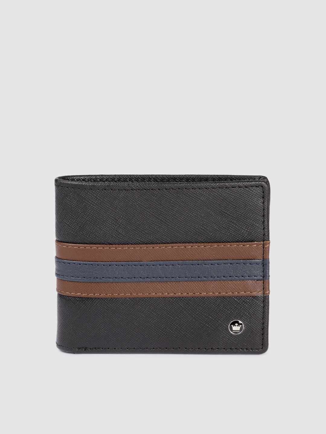 

Louis Philippe Men Striped Leather Two Fold Wallet, Black