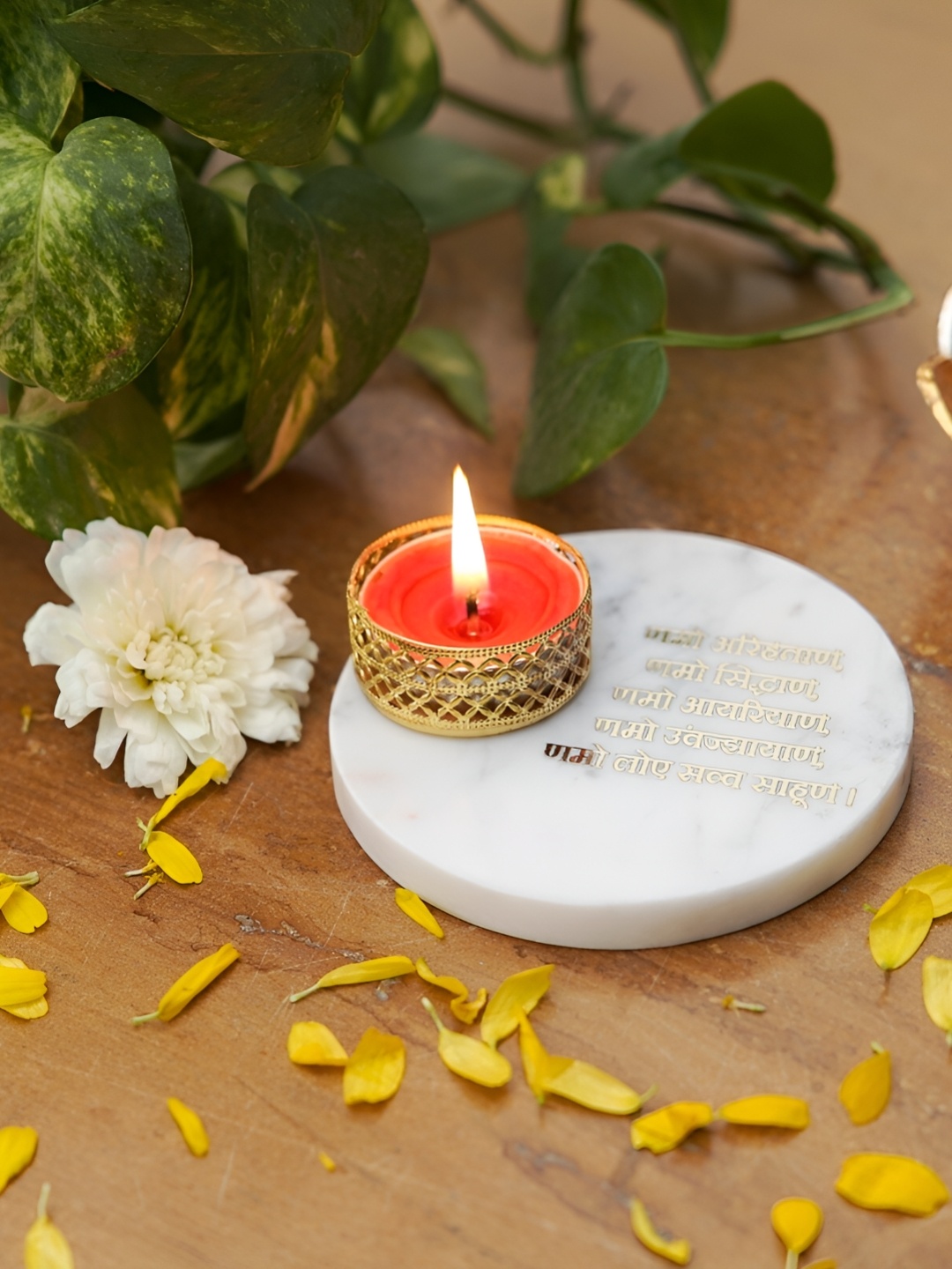

HOMEARTE White Printed Marble Tea Light Candle Holder