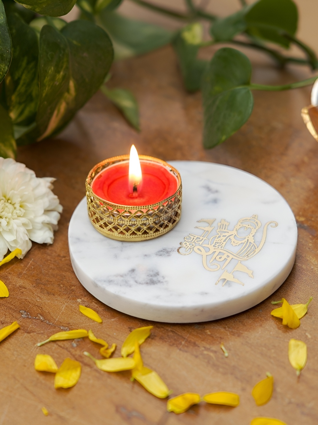 

HOMEARTE White Printed Marble Tea Light Candle Holder