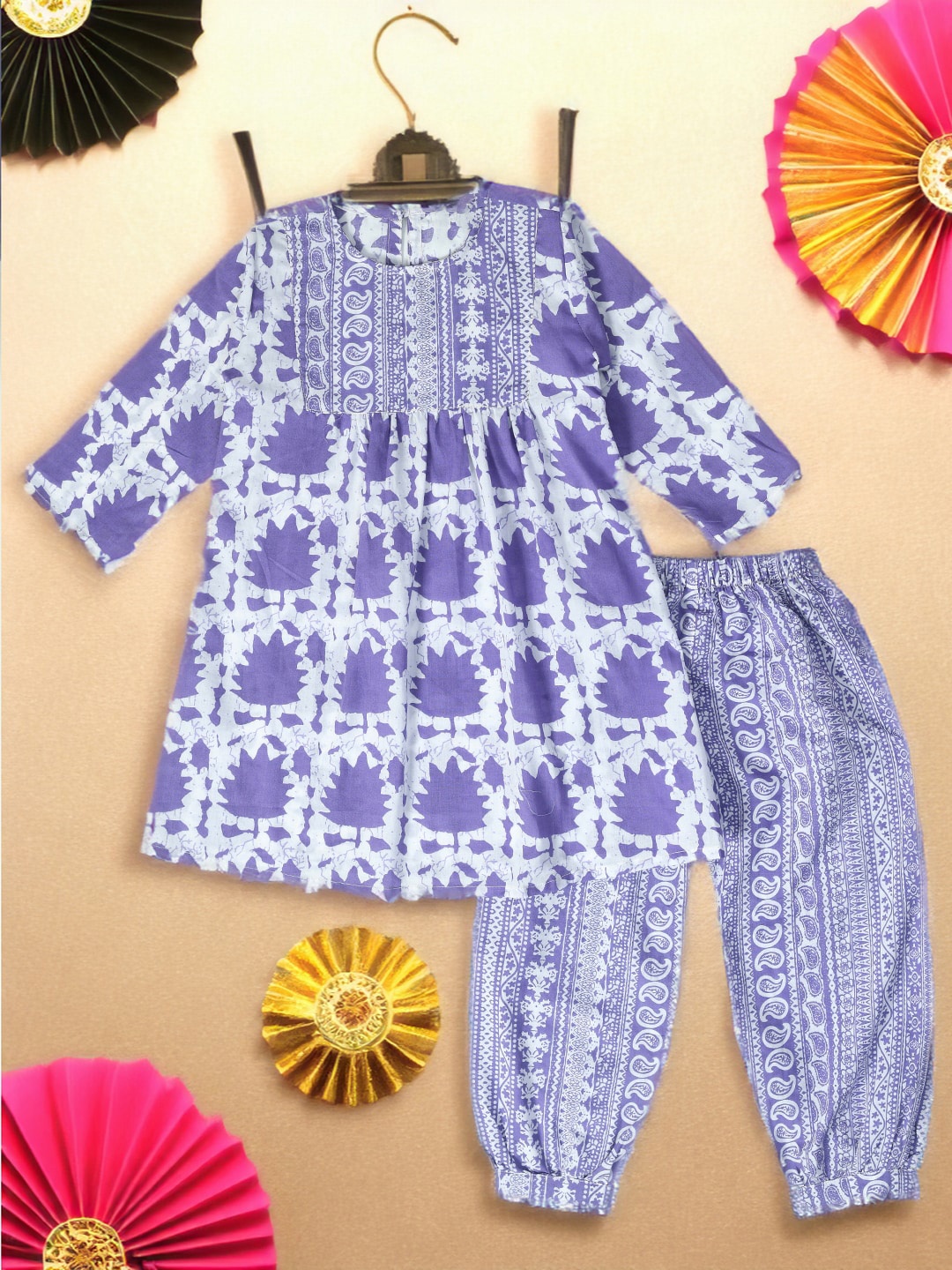 

BAESD Girls Floral Printed Regular Pure Cotton A-Line Kurta With Salwar, Purple