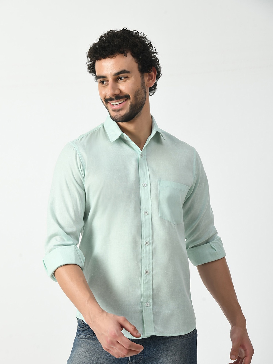 

PRINTCULTR Spread Collar Long Sleeves Classic Regular Fit Casual Shirt, Blue