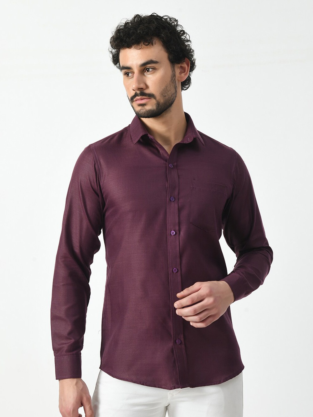 

PRINTCULTR Classic Spread Collar Cotton Linen Casual Shirt, Maroon