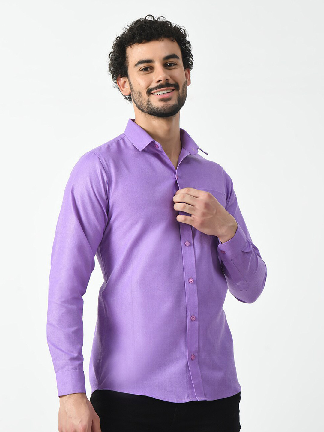 

PRINTCULTR Classic Spread Collar Cotton Linen Casual Shirt, Purple
