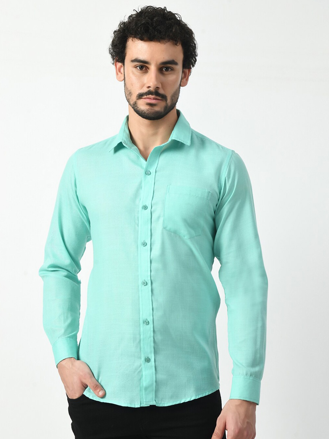 

PRINTCULTR Classic Spread Collar Cotton Linen Casual Shirt, Blue