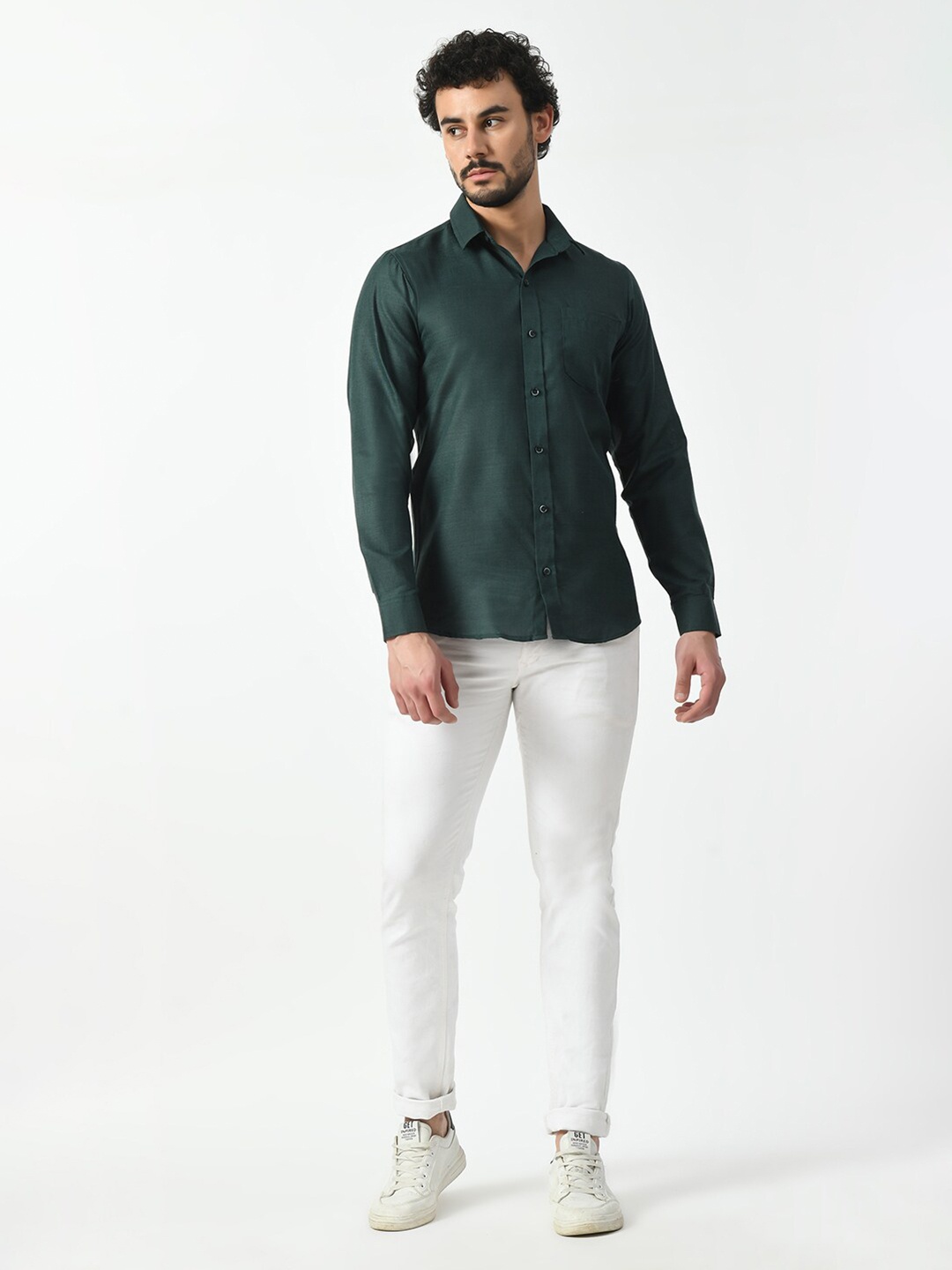 

PRINTCULTR Spread Collar Long Sleeves Classic Regular Fit Casual Shirt, Green