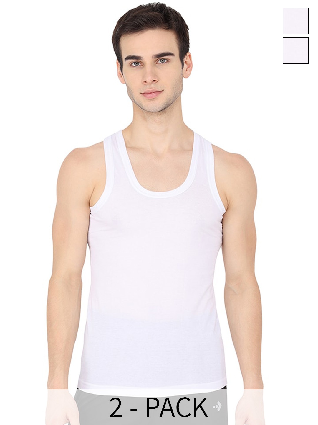 

KANSAL Pack Of 2 Cotton Basic Vests, White