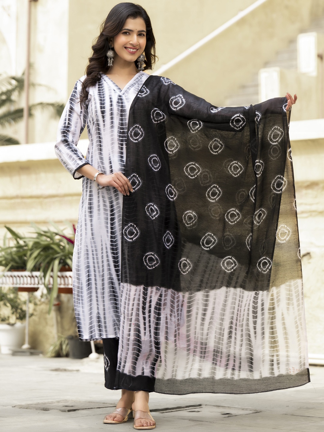 

KALINI Printed Regular Kurta with Trouser & Dupatta, White