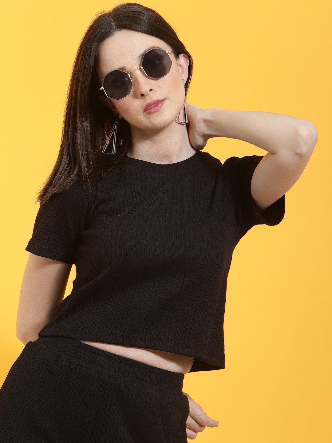 

Rigo Round Neck Pure Cotton Top With Trousers, Black