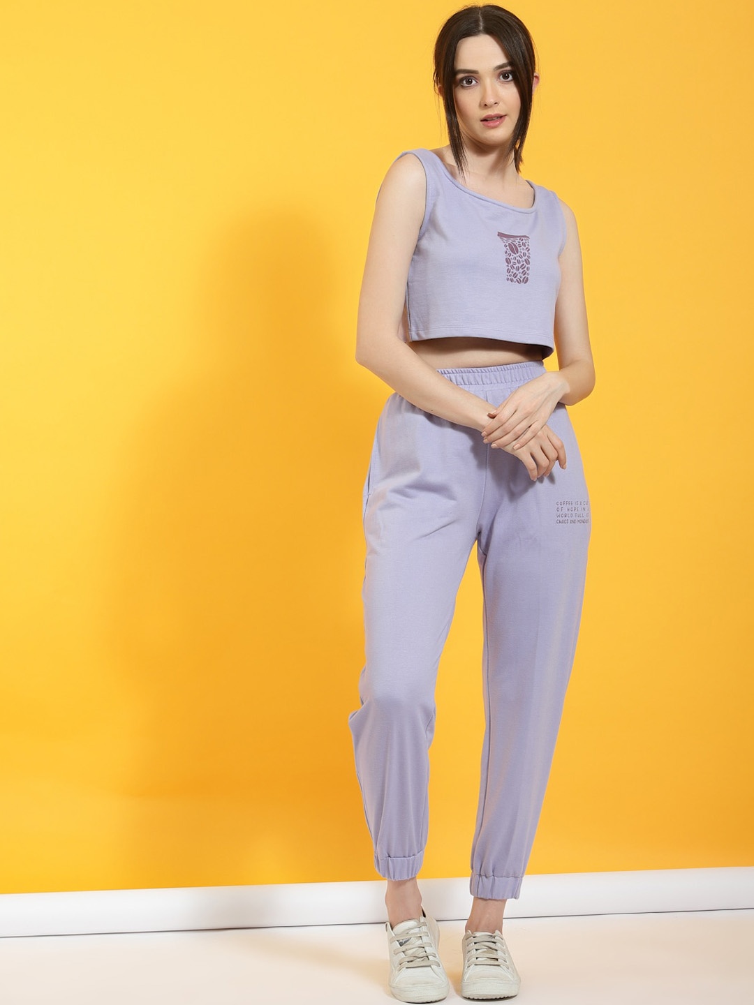 

Rigo Printed Crop Top With Joggers Co-Ords Set, Purple